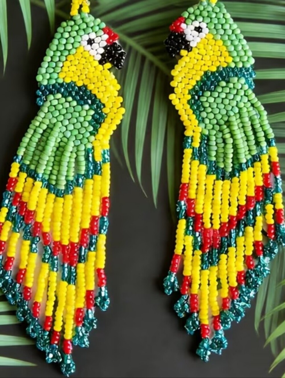 Handmade Beaded Parrot Earrings - Picture 5 of 5